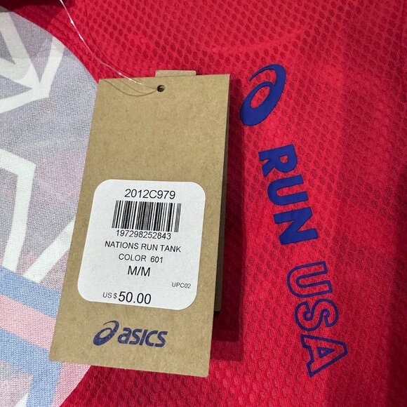 Asics Women's Medium Nation's Running top singlet Usa start red white blue NEW - Picture 9 of 14